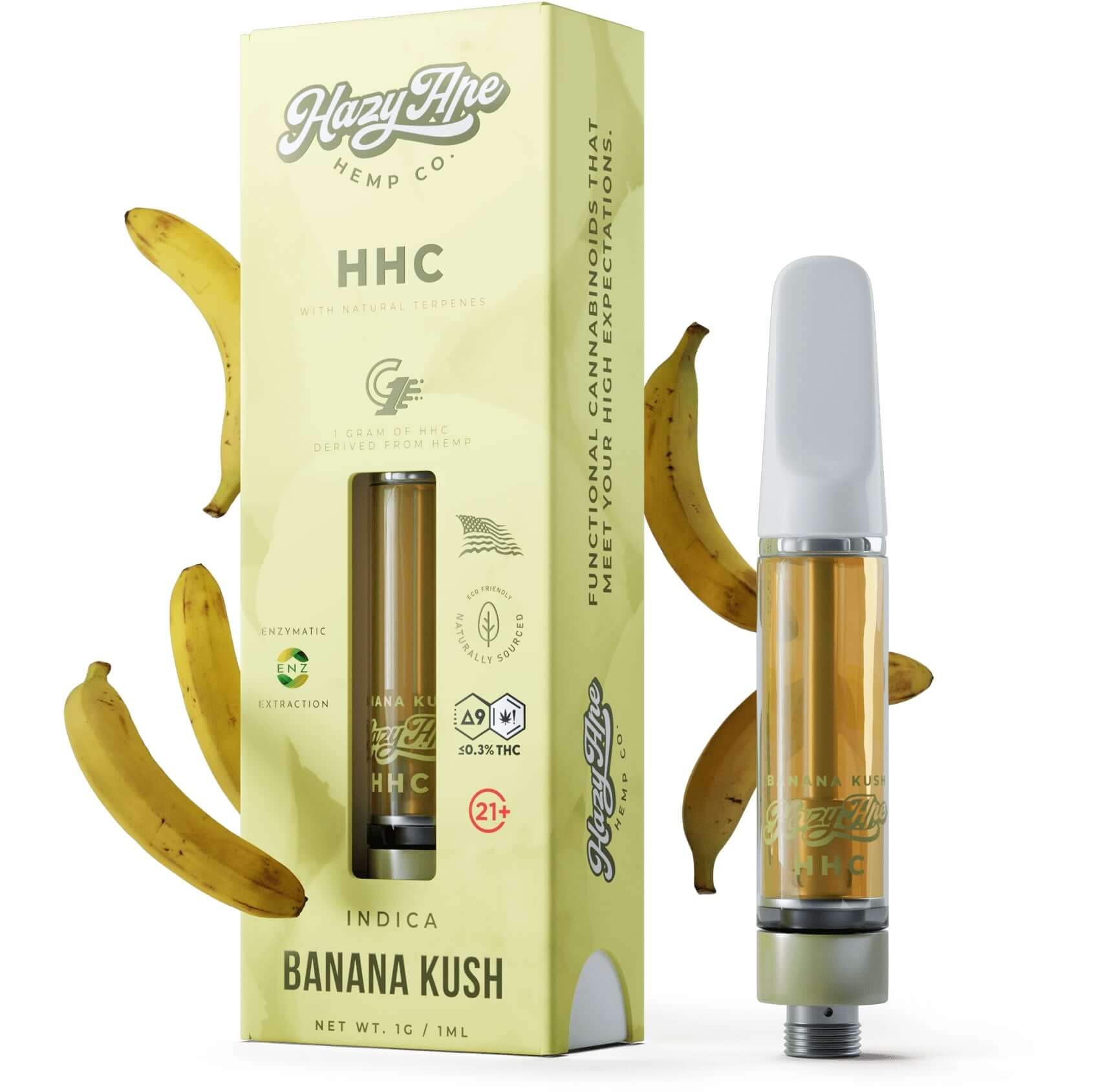 Hazy Ape Banana Kush HHC Vape Cartridge 1000mg Indica